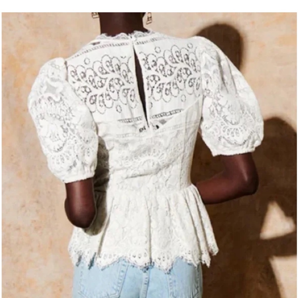 SAYLOR FERA White Women’s Lace Peplum Top Sz. S - Picture 2 of 12